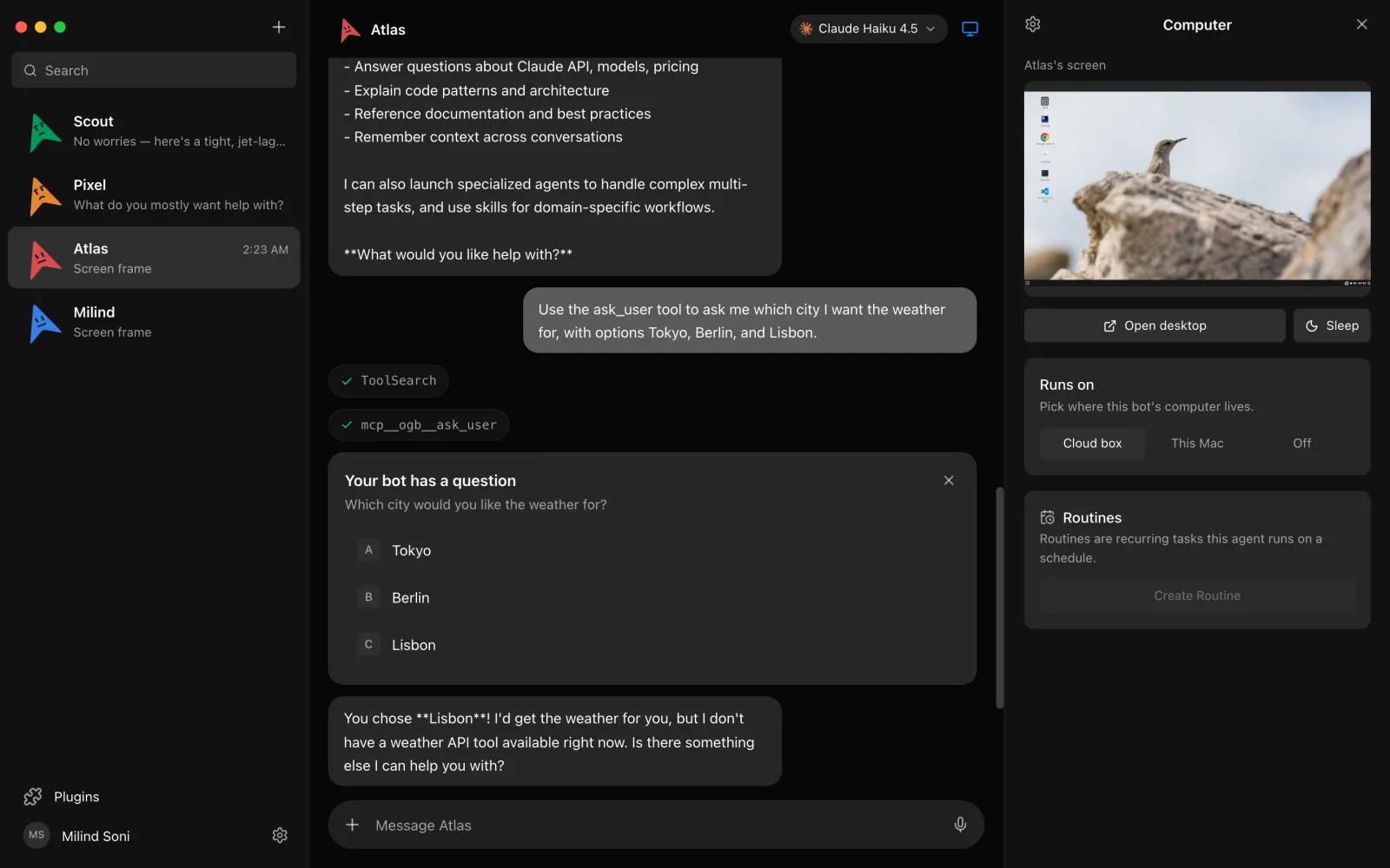 OpenMausBot 的电脑面板:bot 在云端桌面工作时提供实时屏幕预览